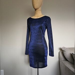 Black w/ Blue Glitter Bodycon Long Sleeve Dress